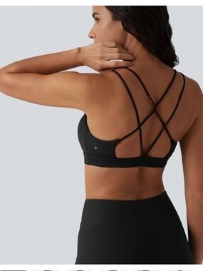 HALARA Ribbed Knit Low Support Square Neck Built-in Bra Yoga Sports Bra-UPF40+